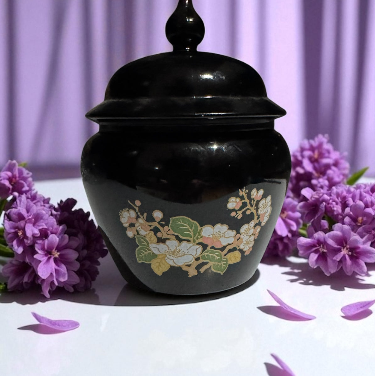 Violet Eclipse Candle 16fl oz Repurposed Vintage Black Amethyst Glass Ginger Jar