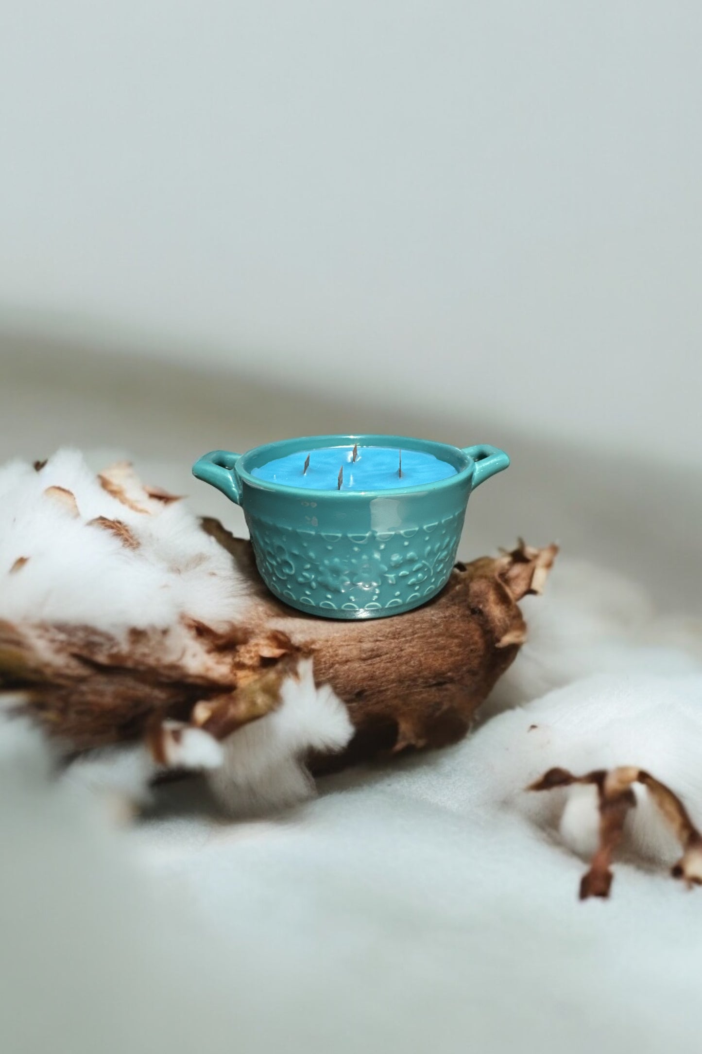 Clean Cotton Repurposed Mini Blue Crock Bowl Candle 10fl oz