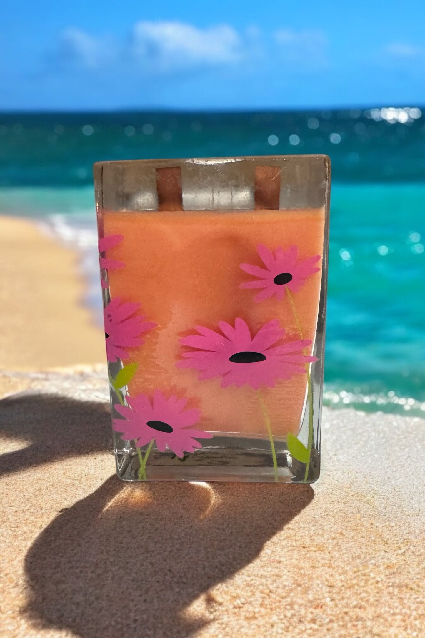 Beach Bum Repurposed Vintage Glass Vase 18fl oz