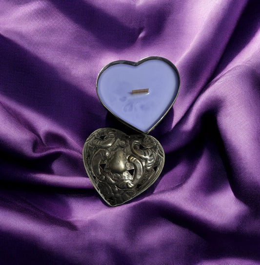 Amethyst Twilight Silver Repurposed Vintage Heart Engraved Candle 6fl oz