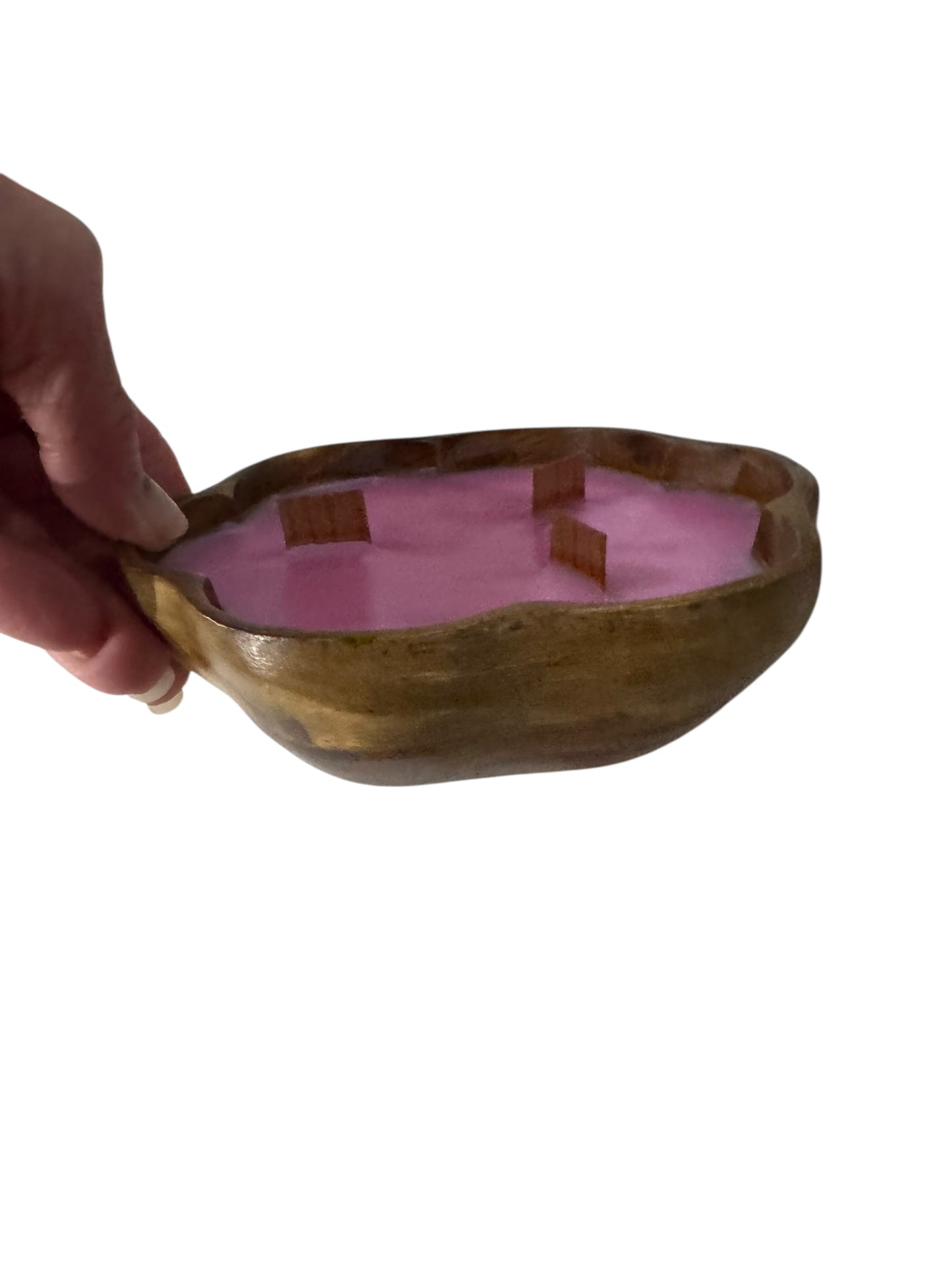 Bloomer Scents Love Spell Candle, Handmade in Vintage Wooden Bowl, Pink, 10 fl oz, Wood Wicks, Scalloped Edge, Non-Toxic