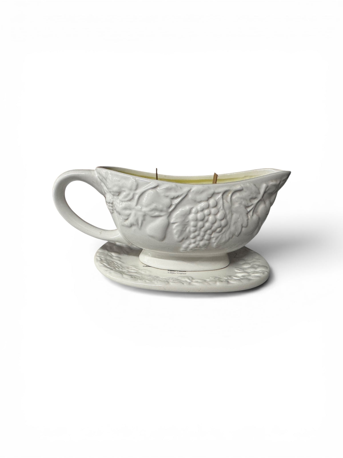 Yellow Rose of Texas Handmade Candle in Repurposed Vintage Ceramic Gravy Boat, 12 fl oz
