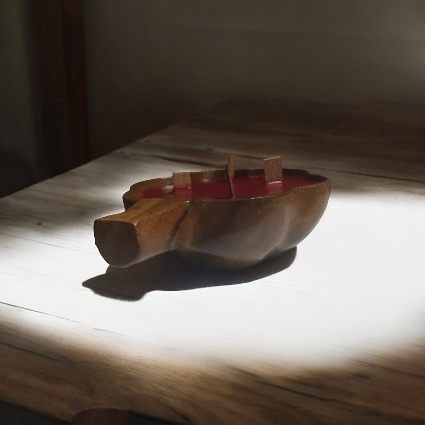Strawberry Leather Repurposed Wooden Bowl Candle 10fl oz