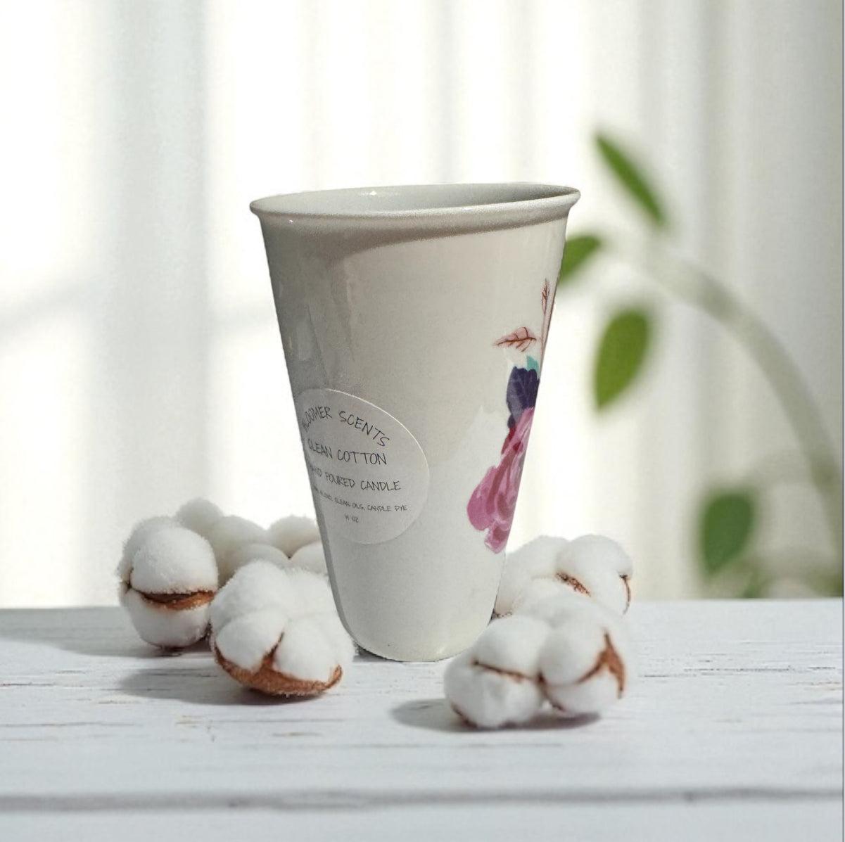 Clean Cotton Candle 12fl oz Repurposed Tall Ceramic Floral Mug