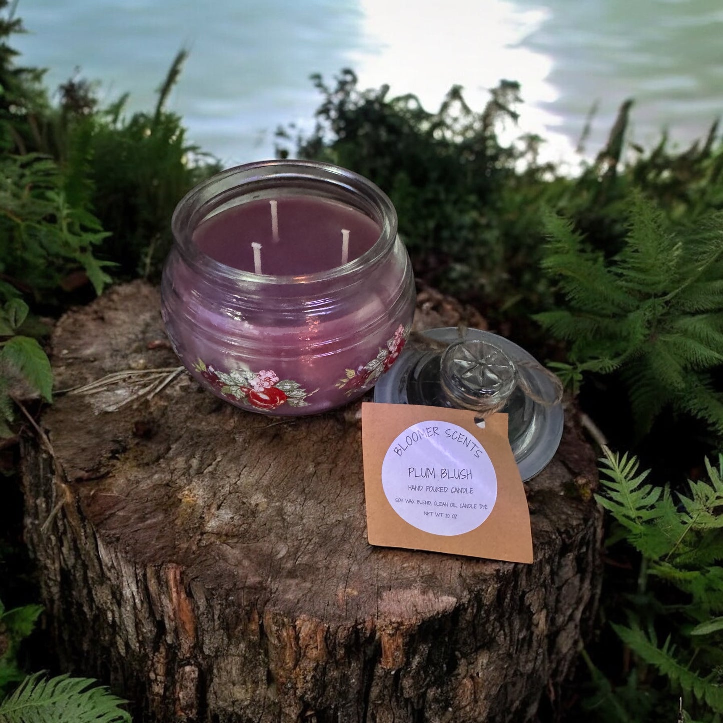 Plum Blush Repurposed Vintage Floral Jar Candle 20fl oz