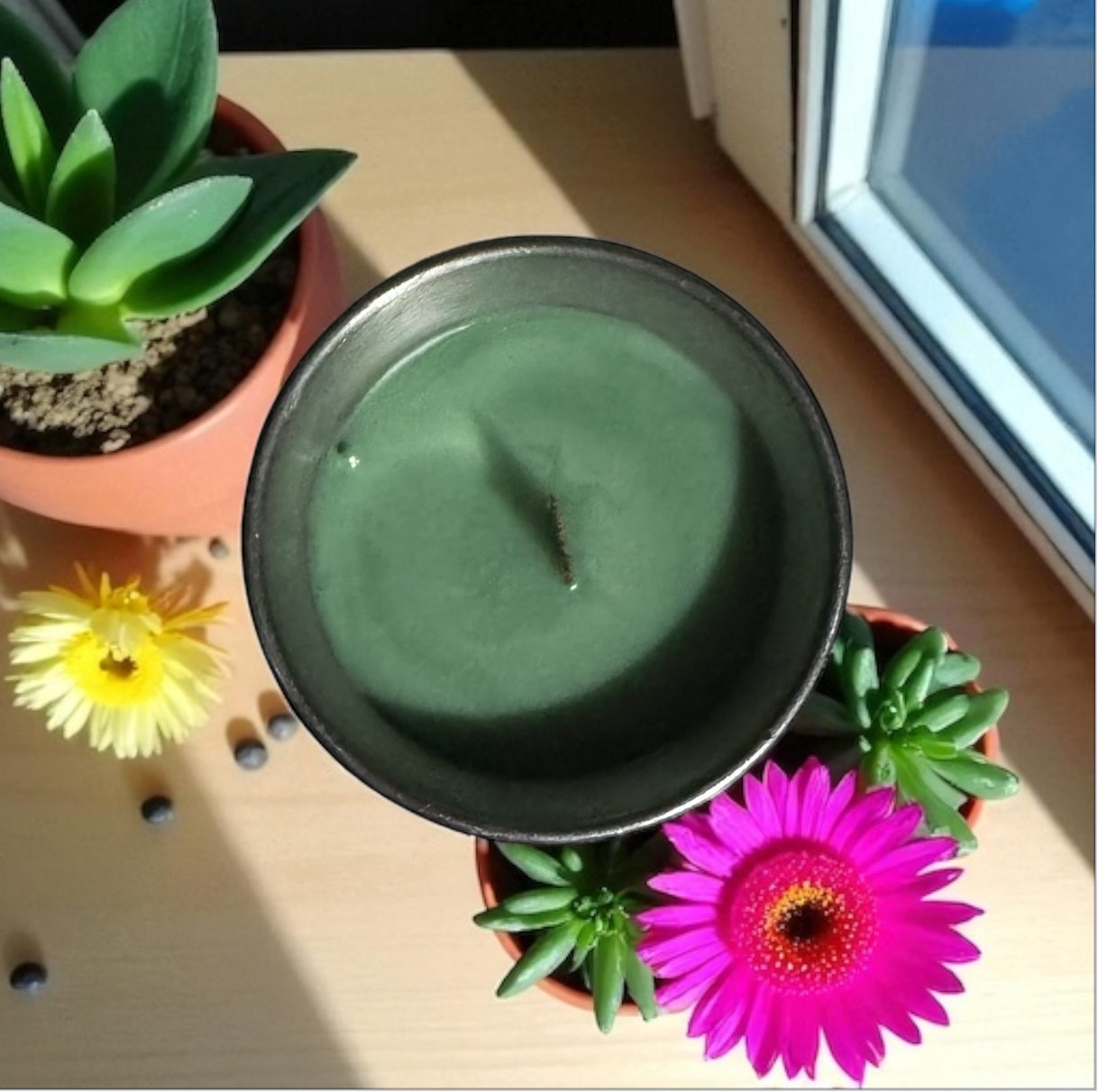 Cactus Flower & Jade 8fl oz Candle Repurposed Vintage Deco Metal Vase