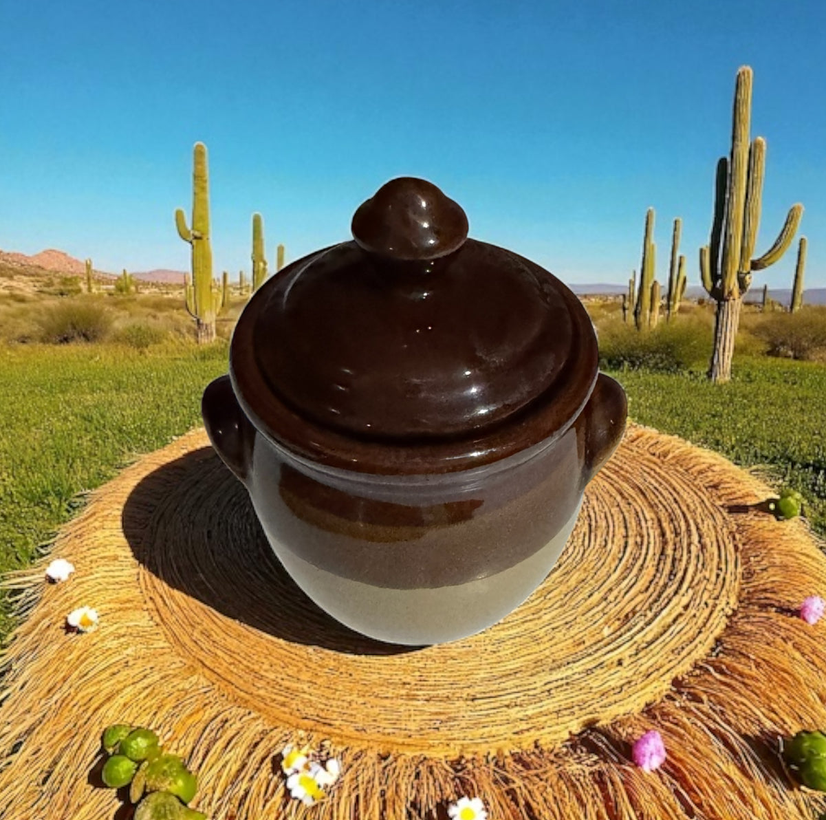 Leather 6fl oz Repurposed Vintage Mini Crock Stoneware