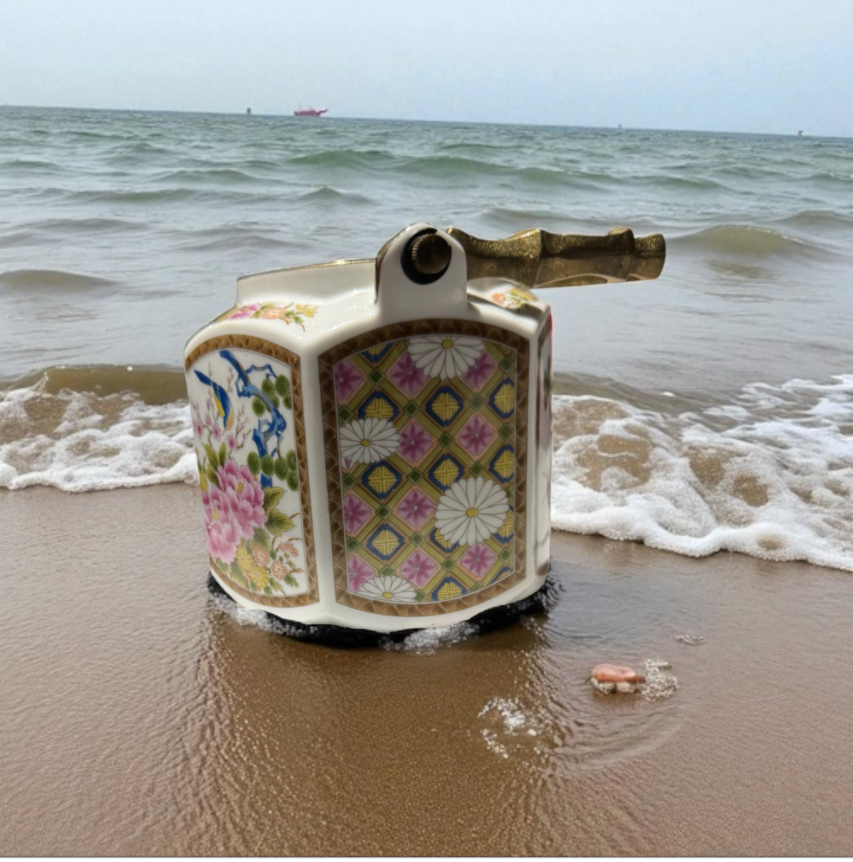 Ocean Vibes 32fl oz Candle!! Repurposed Vintage, Rare Japanese Hand Painted Tea Pot Vessel