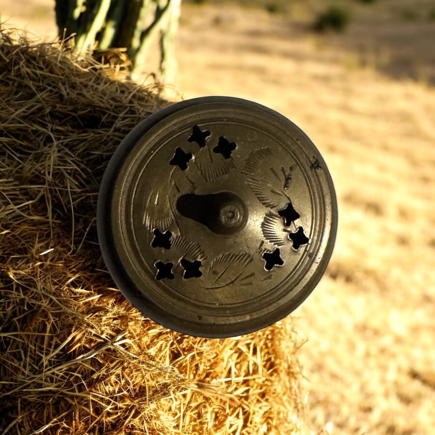 Leather Candle Repurposed Rare Brass Incense Vessel 4fl oz