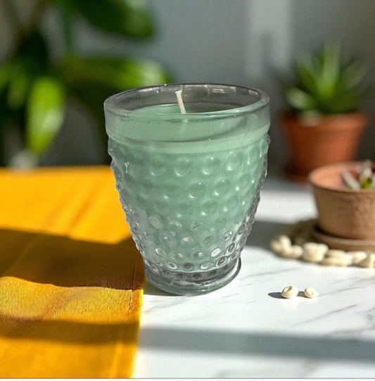 Cactus Flower & Jade 8fl oz Repurposed Vintage Hobnail Glass