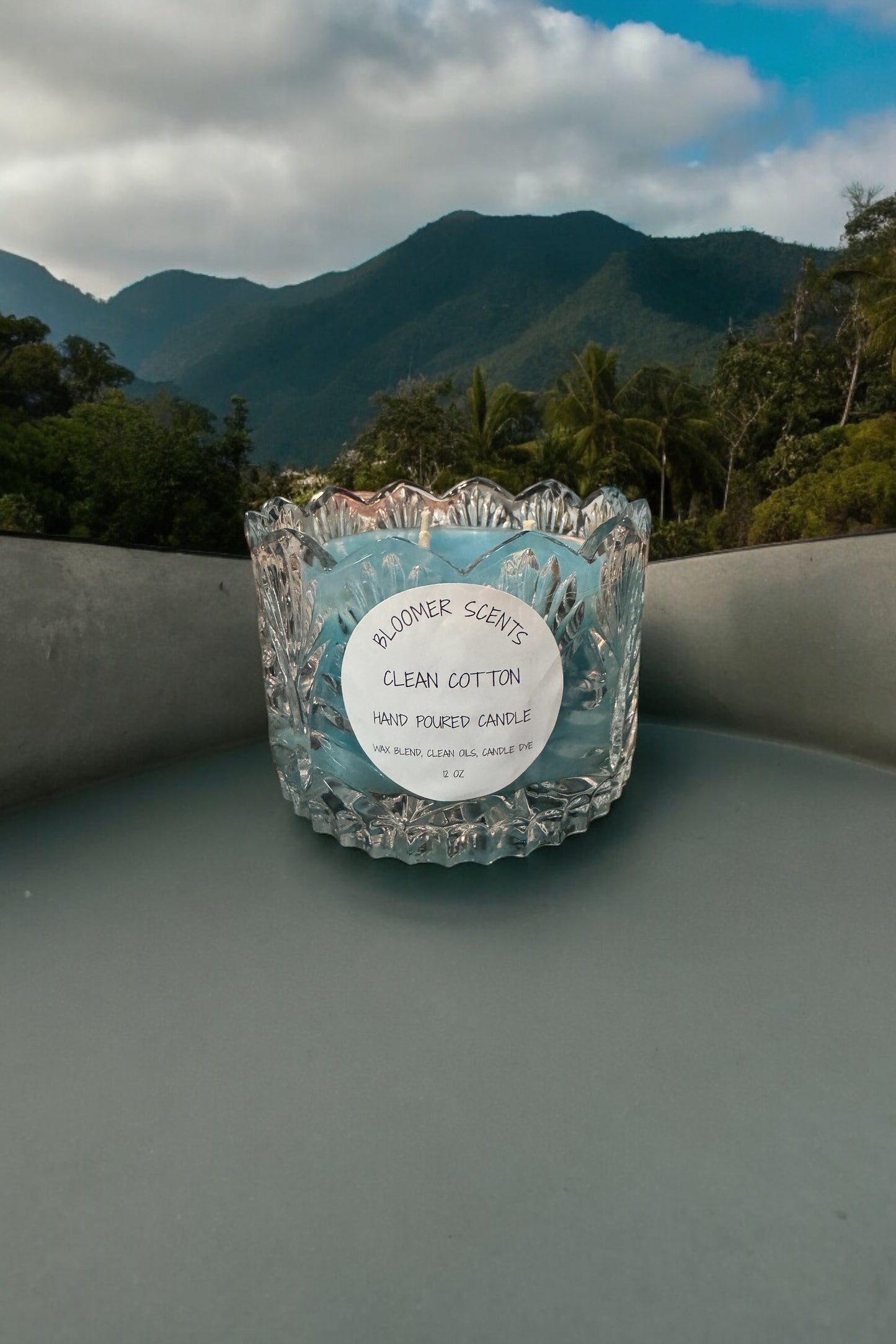 Clean Cotton Repurposed Vintage Rare Etched Glass Candle 12fl oz
