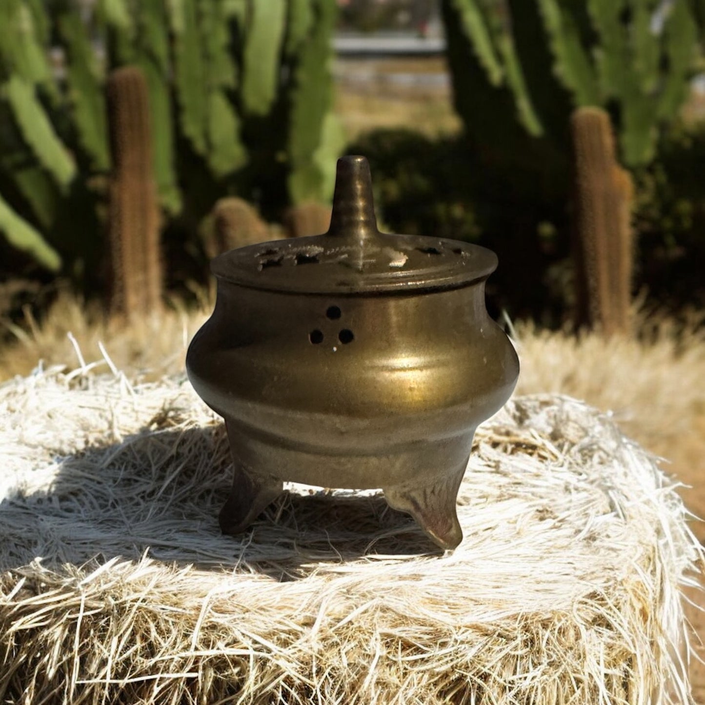 Leather Candle Repurposed Rare Brass Incense Vessel 4fl oz