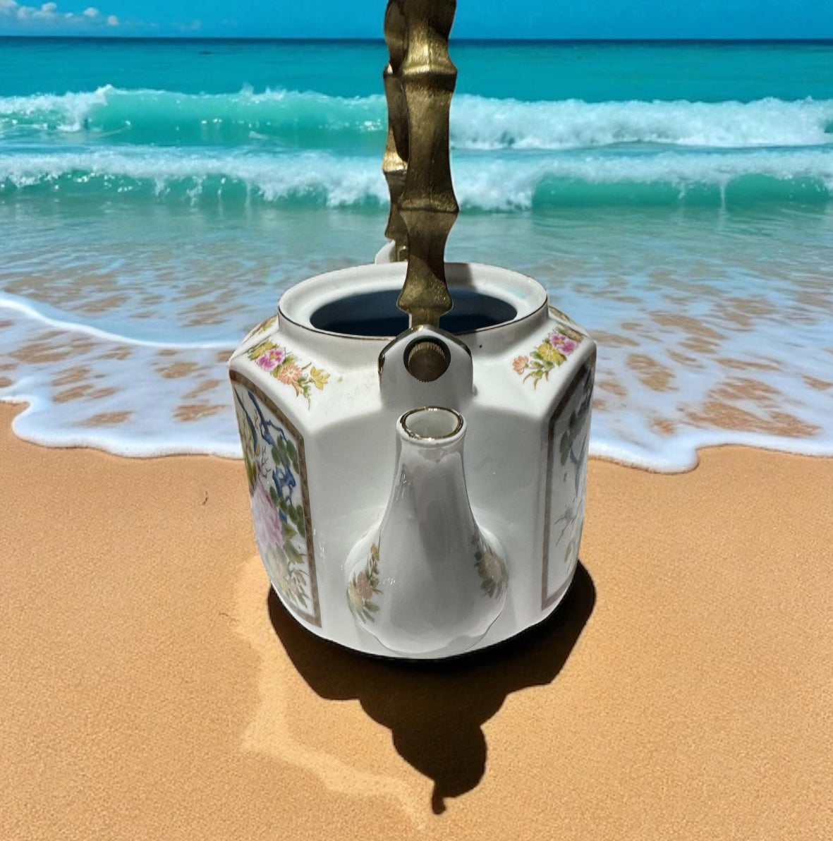 Ocean Vibes 32fl oz Candle!! Repurposed Vintage, Rare Japanese Hand Painted Tea Pot Vessel