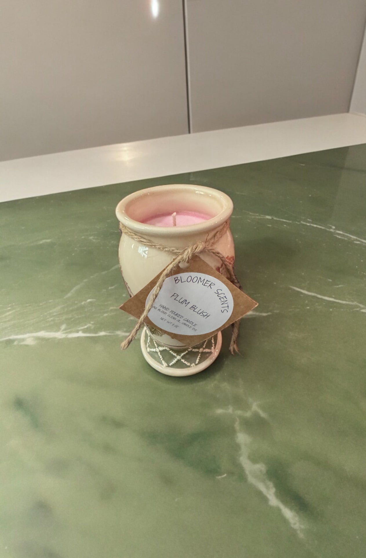 Plum Blush Repurposed Vintage Floral Vase Candle 8fl oz