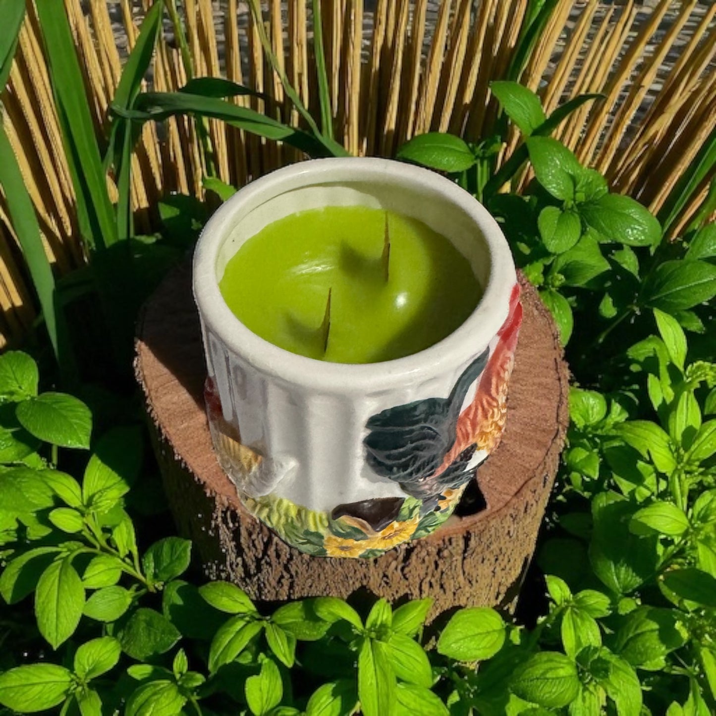 Divine 22fl oz Candle Repurposed Rare Vintage 3-D Glazed Ceramic Canister