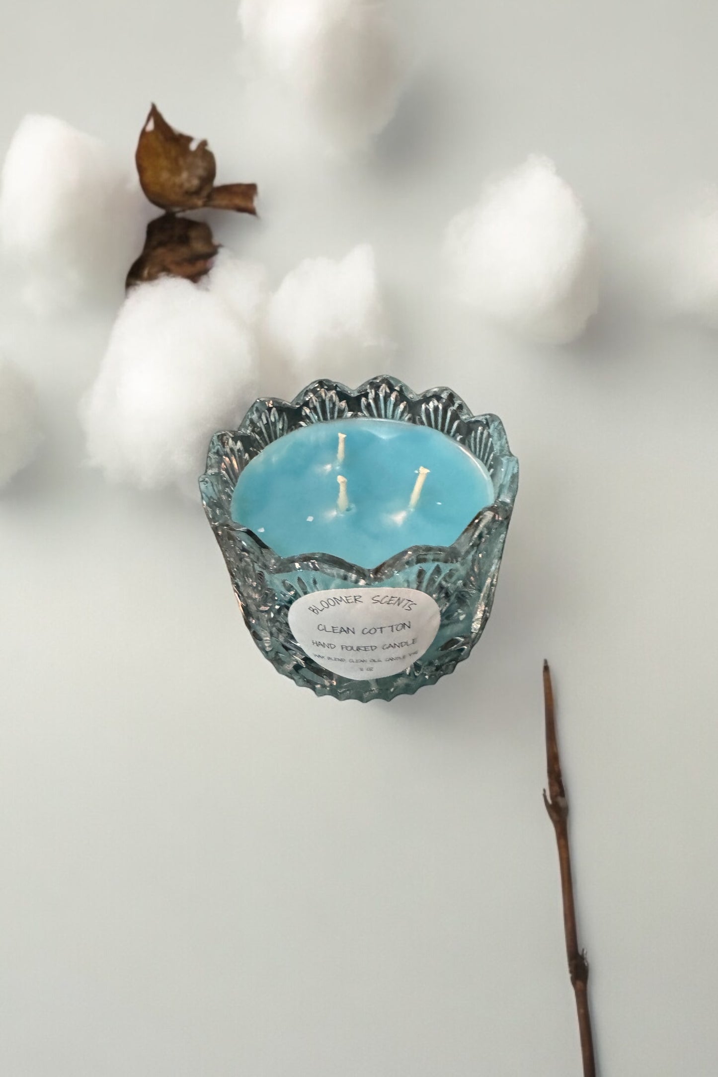 Clean Cotton Repurposed Vintage Rare Etched Glass Candle 12fl oz