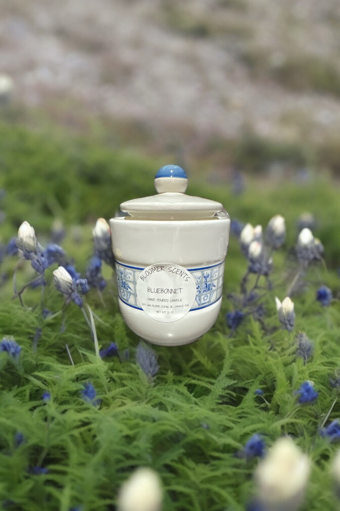 Texas Bluebonnet Repurposed Vintage Canister Candle 22fl oz