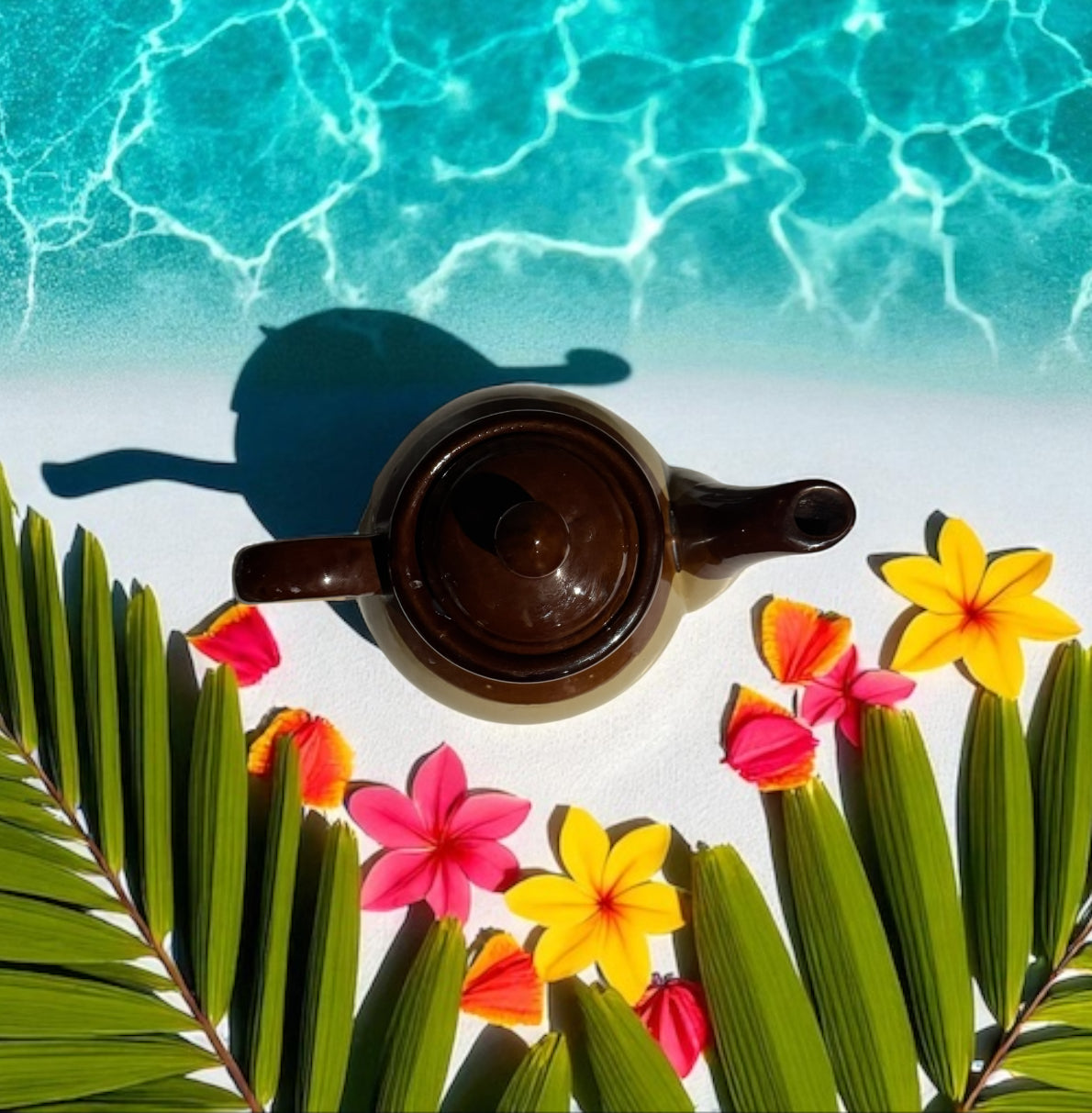 Caribbean Teakwood Repurposed Vintage Stoneware Crock Teapot 22fl oz