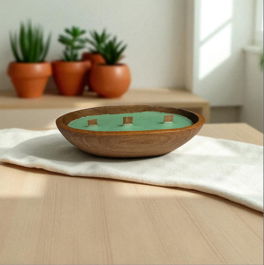 Cactus Flower & Jade Candle 10fl oz Repurposed Wooden Bowl