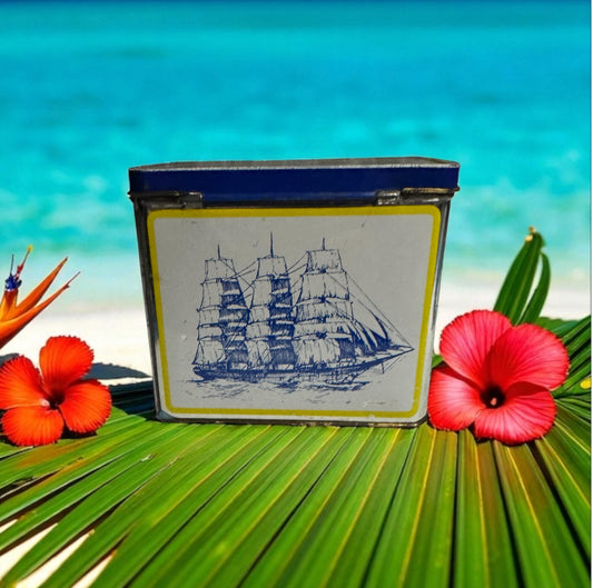 Caribbean Teakwood Repurposed Vintage Tea Caddy Tin Candle 24fl oz