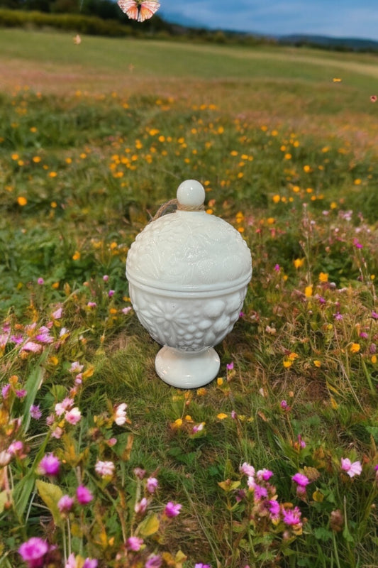 Petals of Spring Candle Repurposed Rare Milk Glass 4fl oz