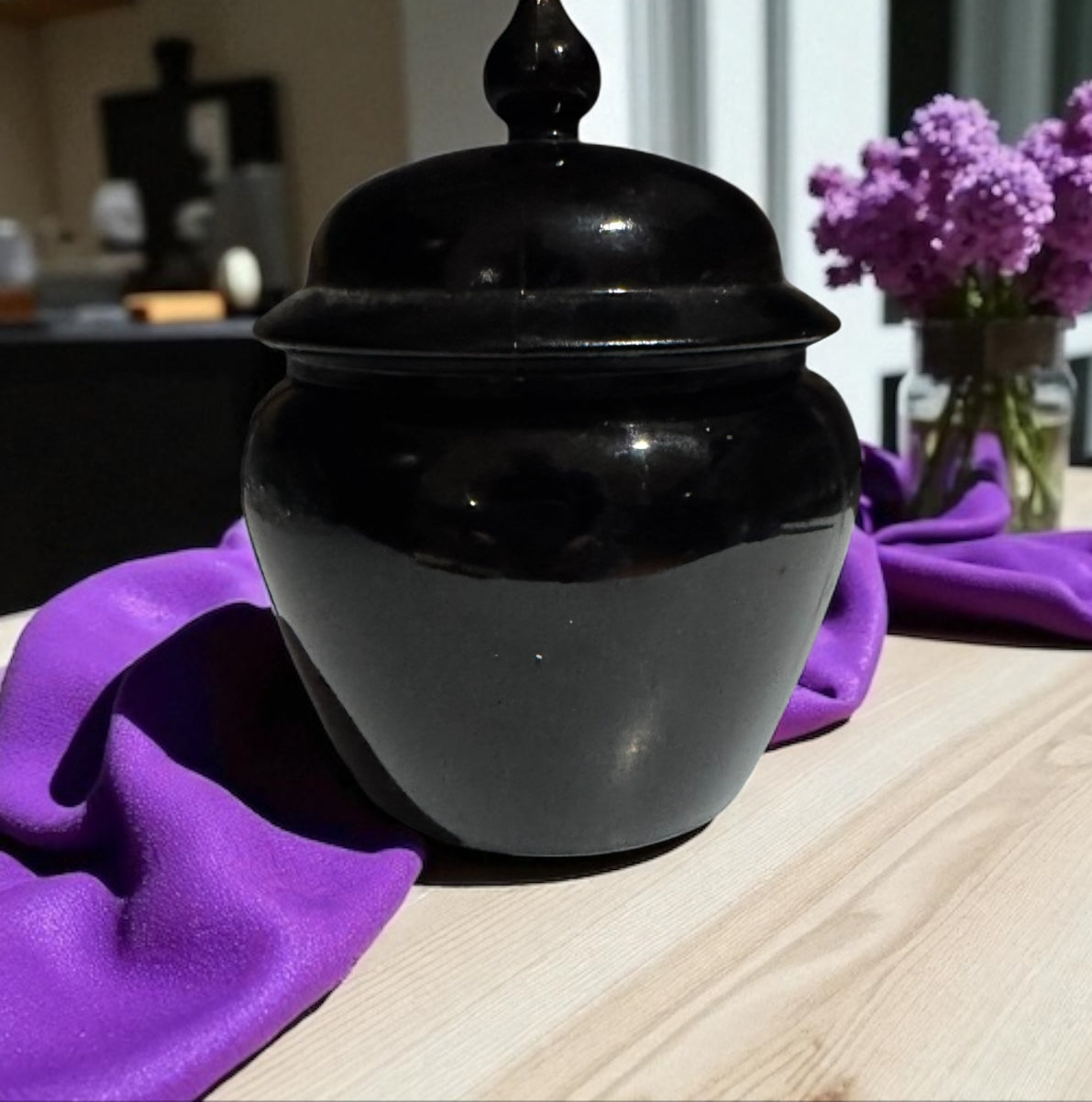 Violet Eclipse Candle 16fl oz Repurposed Vintage Black Amethyst Glass Ginger Jar