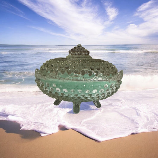 Seaside Serenity Candle Repurposed Rare Fenton Glass Dish w/Lid 16fl oz