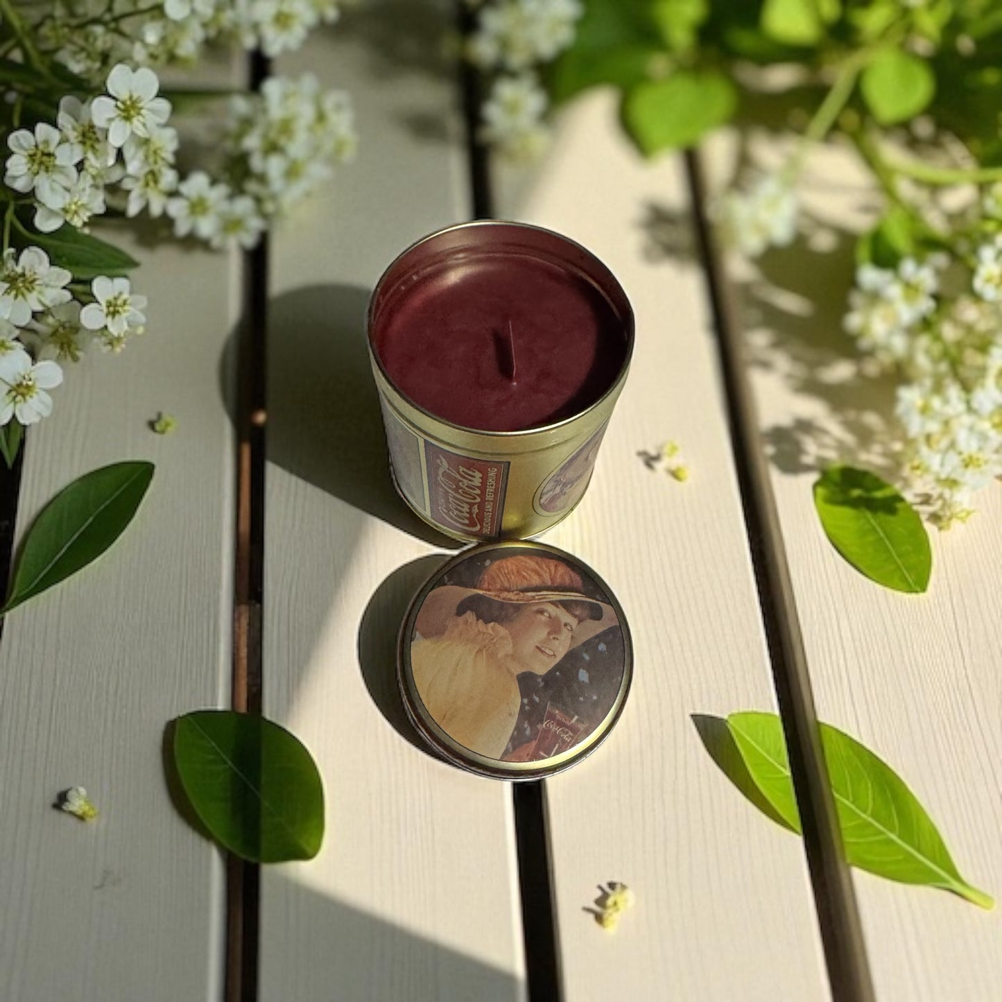 Honeysuckle Dreams Candle Repurposed Vintage Coke Tin 8fl oz