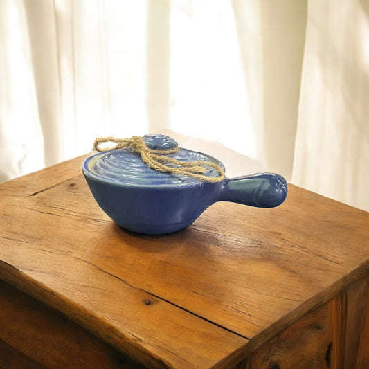 Peppercorn 16fl oz Candle Repurposed Rare Vintage Blue Crock Bowl w/Lid