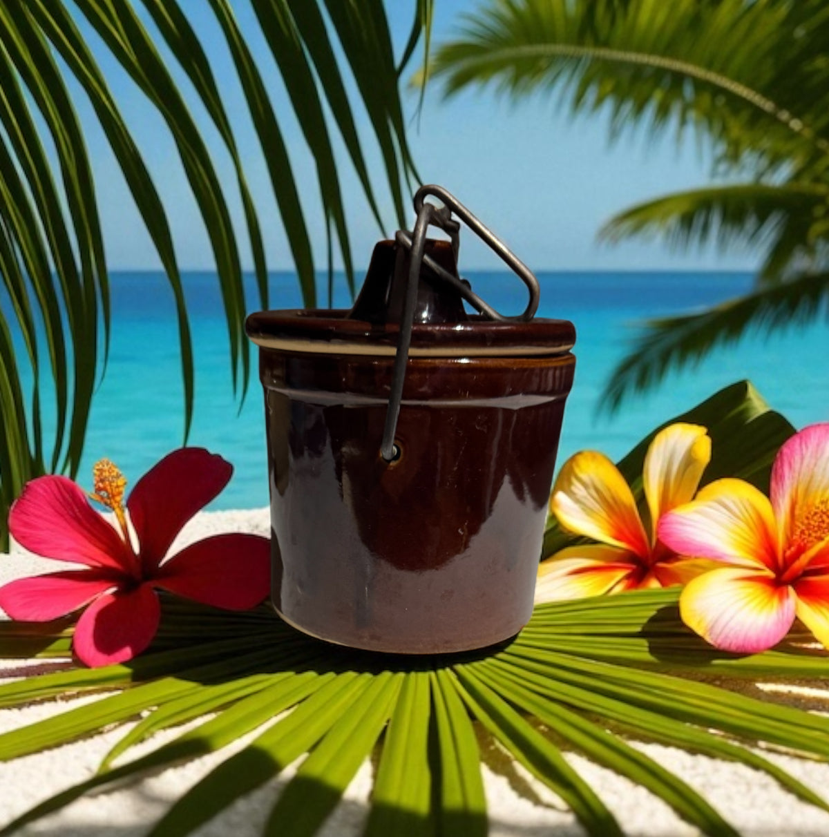 Caribbean Teakwood Repurposed Vintage Cheese Crock Candle 16fl oz