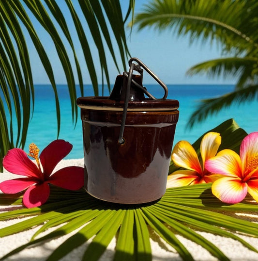 Caribbean Teakwood Repurposed Vintage Cheese Crock Candle 16fl oz