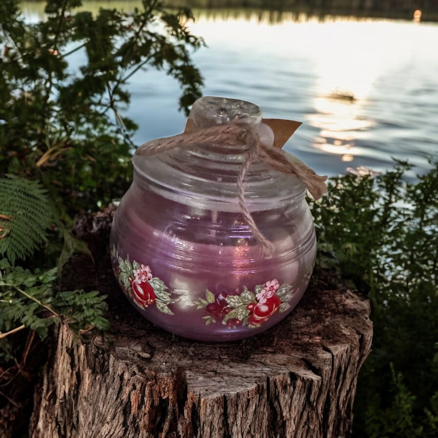 Plum Blush Repurposed Vintage Floral Jar Candle 20fl oz