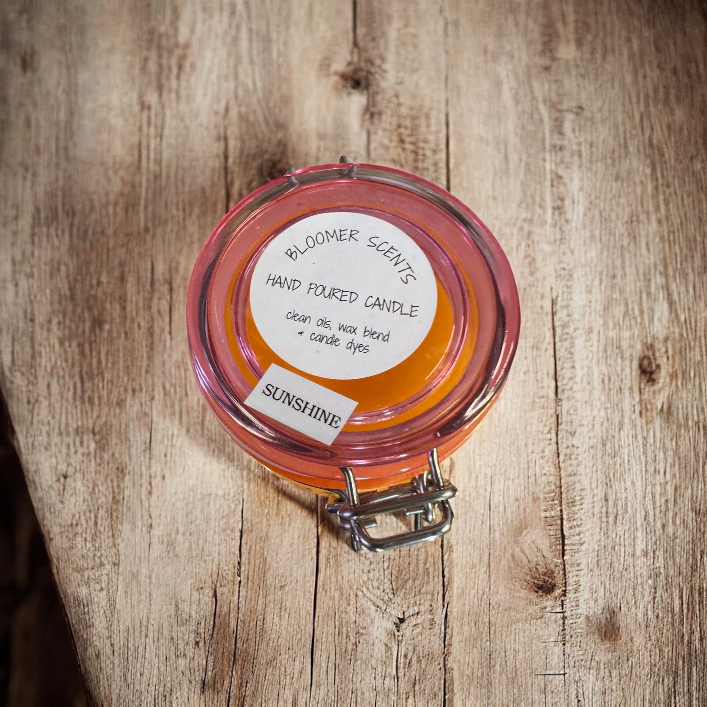 Sunshine Candle Repurposed Rare Pink Canning Jar 16fl oz