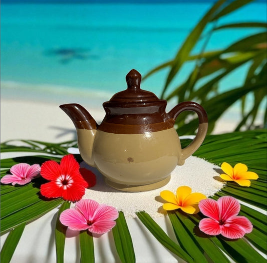 Caribbean Teakwood Repurposed Vintage Stoneware Crock Teapot 22fl oz