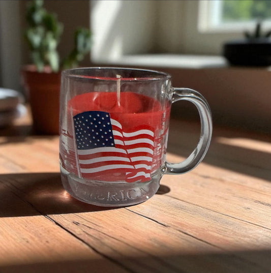 Cedar Leather 6fl oz Repurposed Vintage Glass American Flag Mug