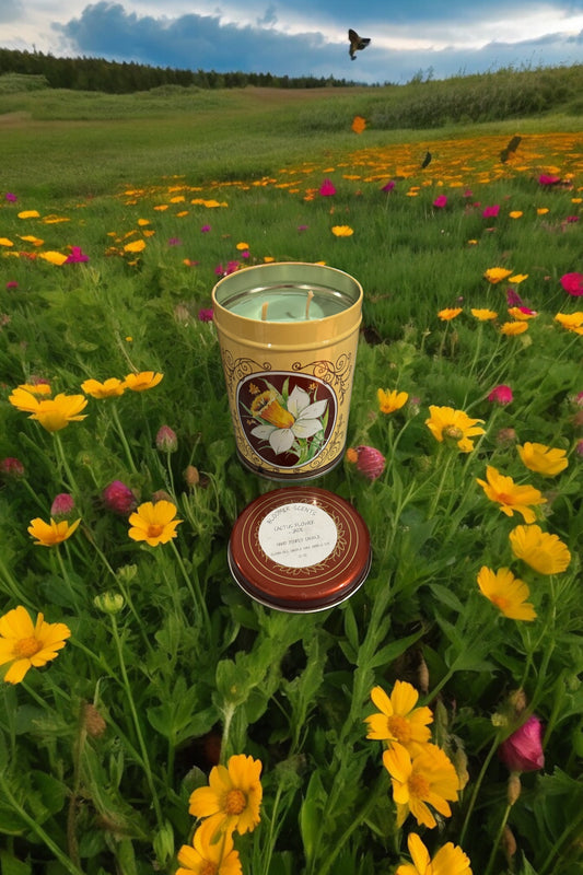 Cactus Flower and Jade Candle 22fl oz Repurposed Floral Vintage Tin
