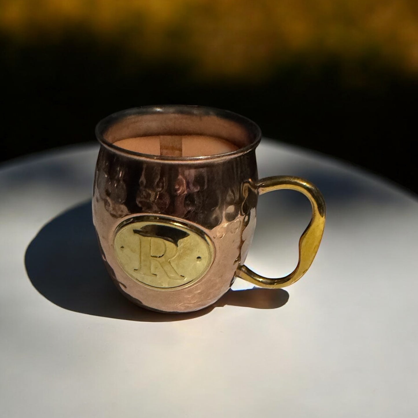 Parker Peach Candle 10fl oz  Repurposed Copper Cup(letter R)