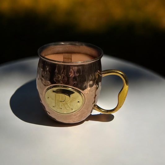 Parker Peach Candle 10fl oz  Repurposed Copper Cup(letter R)