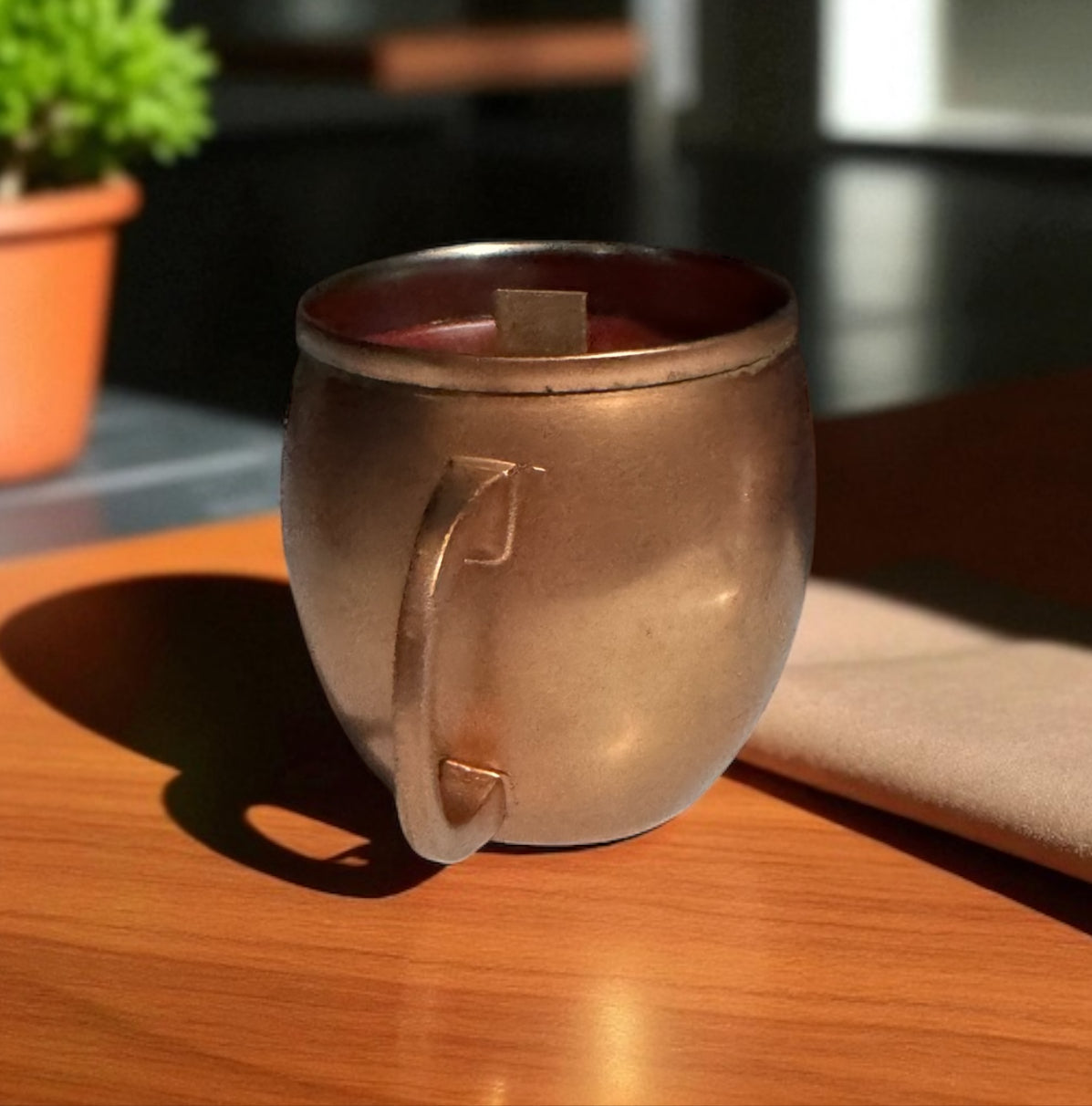 Cedar Leather 14fl oz Repurposed Copper Cup