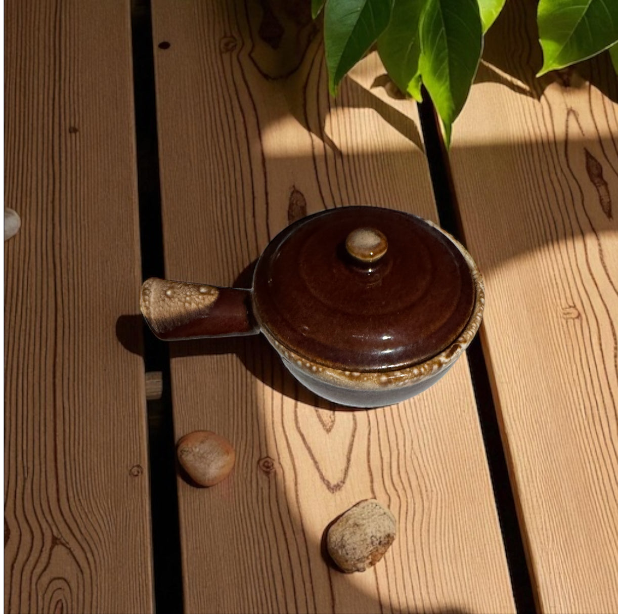 Cedar Leather 10fl oz Repurposed Vintage Crock Soup Bowl w/Lid