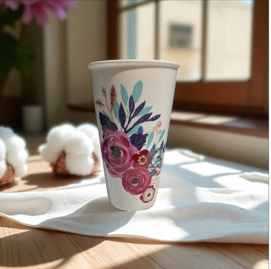 Clean Cotton Candle 12fl oz Repurposed Tall Ceramic Floral Mug