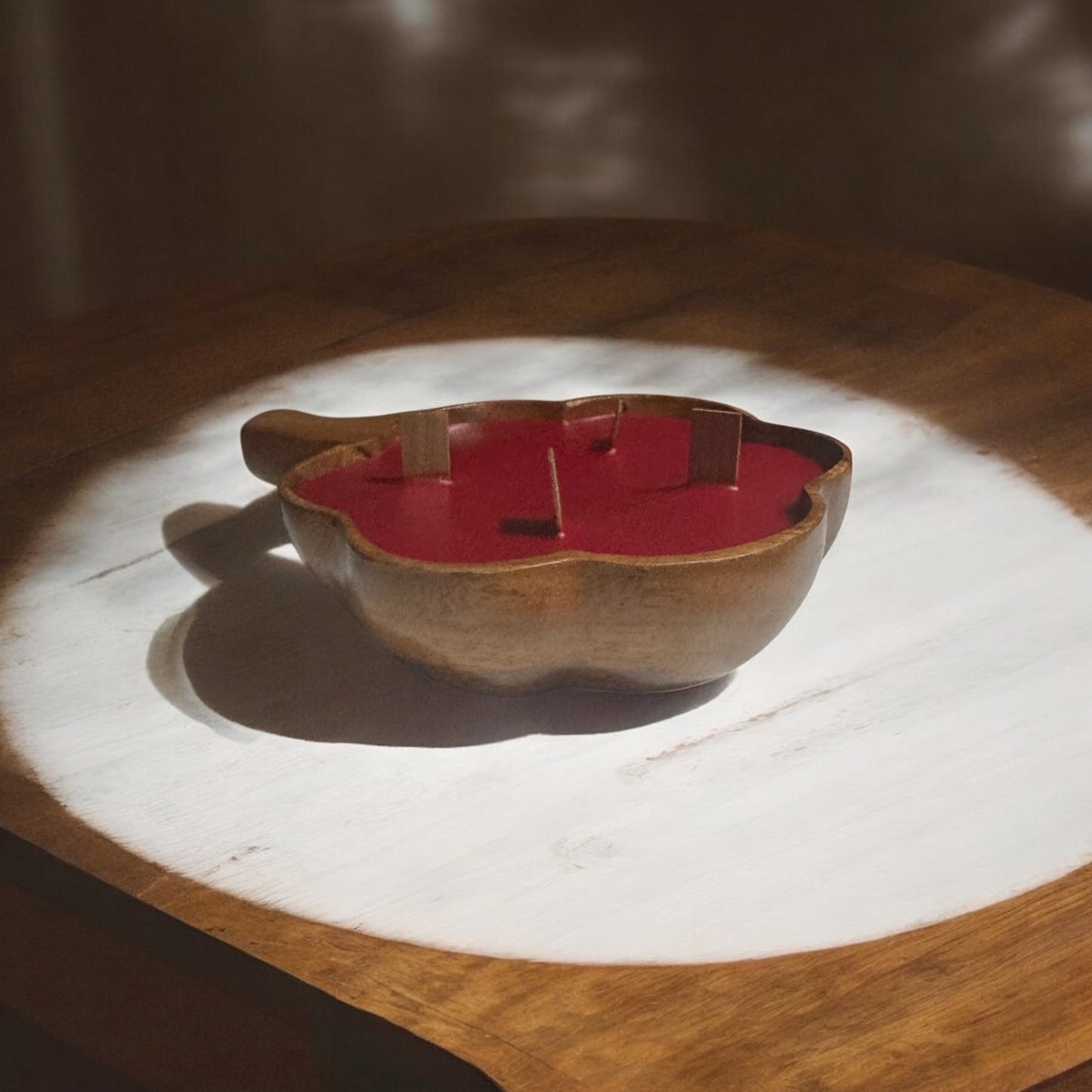 Strawberry Leather Repurposed Wooden Bowl Candle 10fl oz