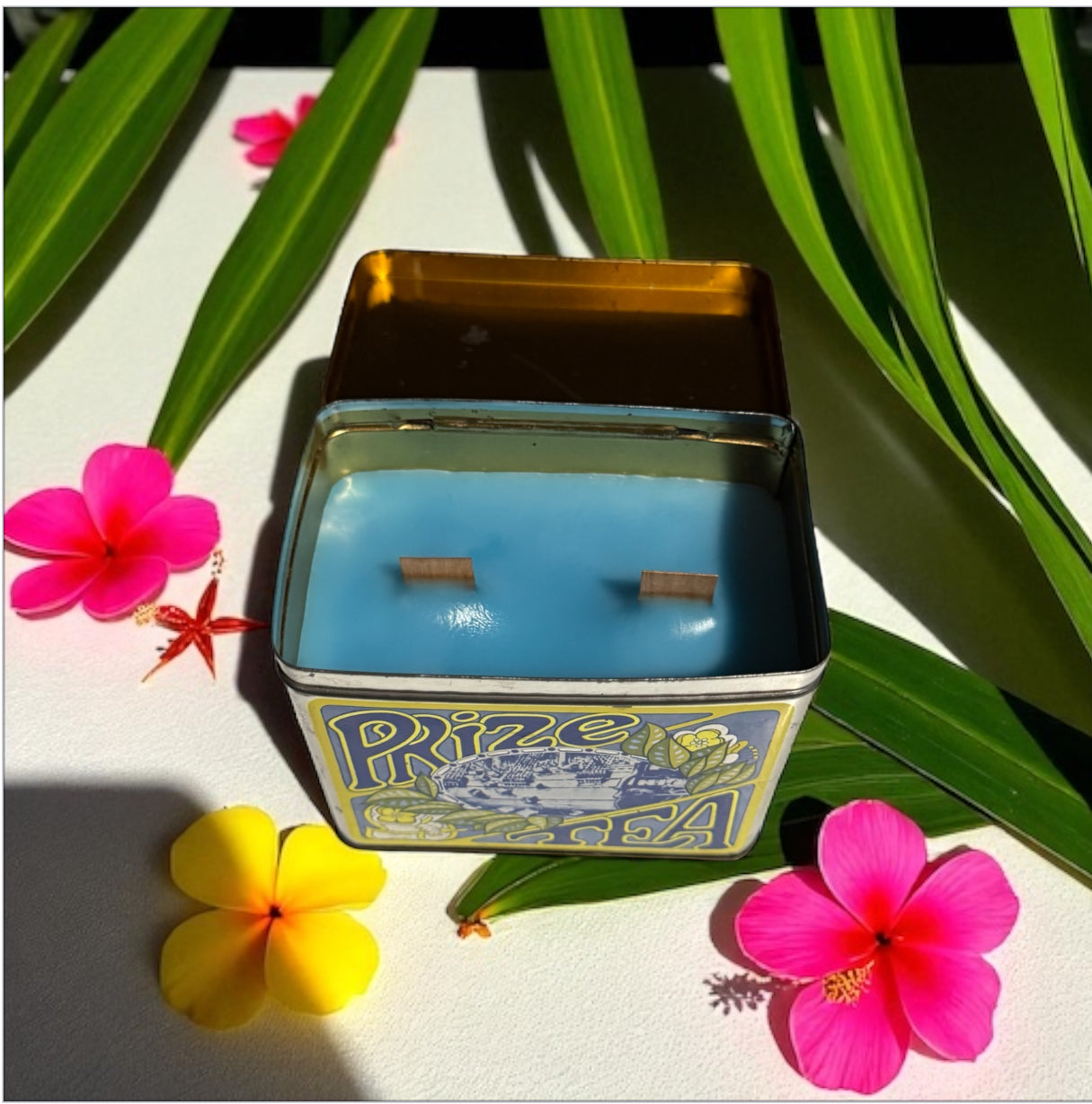Caribbean Teakwood Repurposed Vintage Tea Caddy Tin Candle 24fl oz