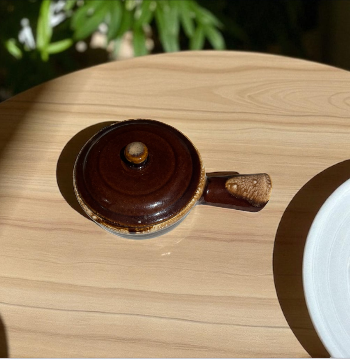 Cedar Leather 10fl oz Repurposed Vintage Crock Soup Bowl w/Lid