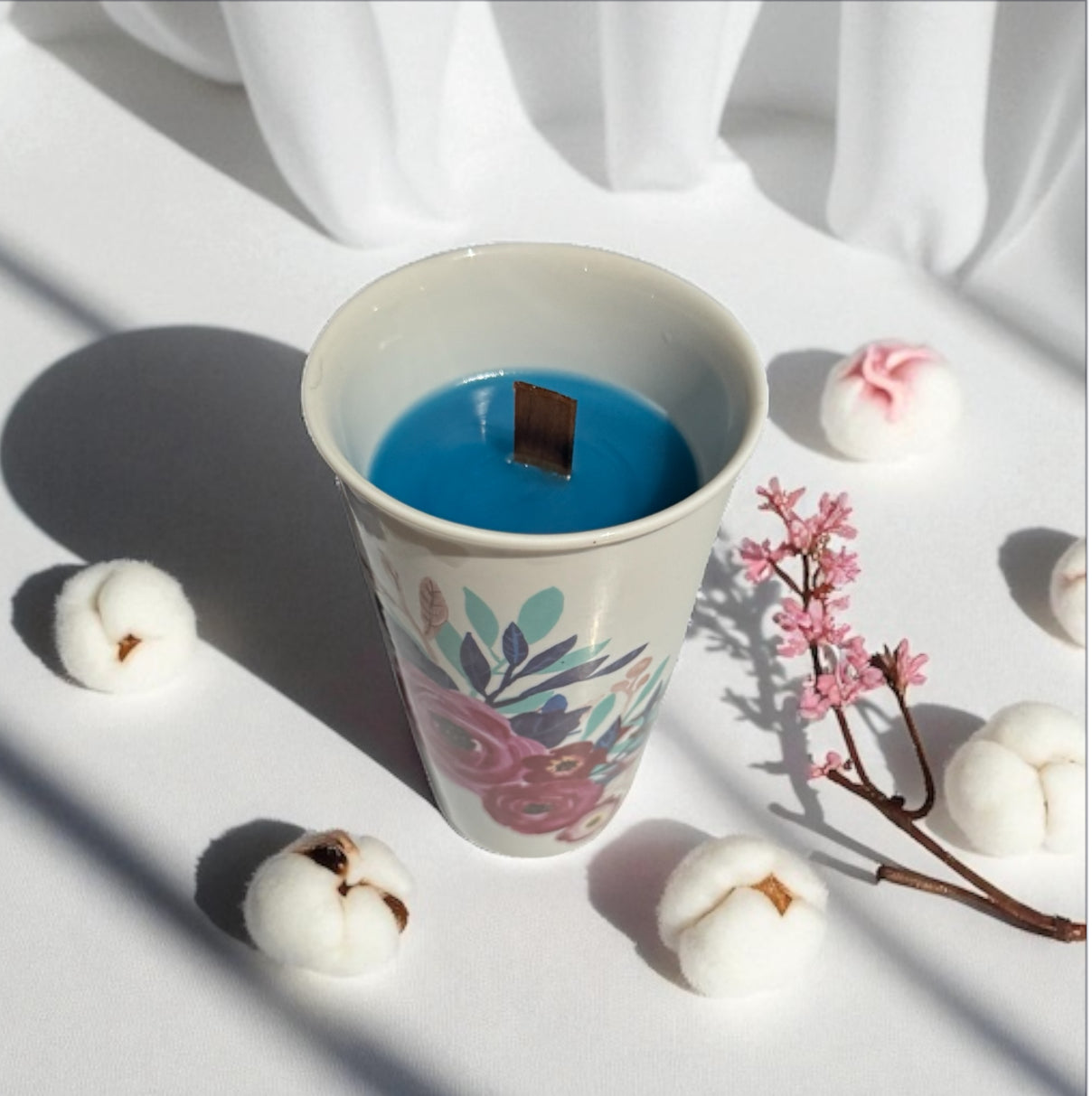 Clean Cotton Candle 12fl oz Repurposed Tall Ceramic Floral Mug