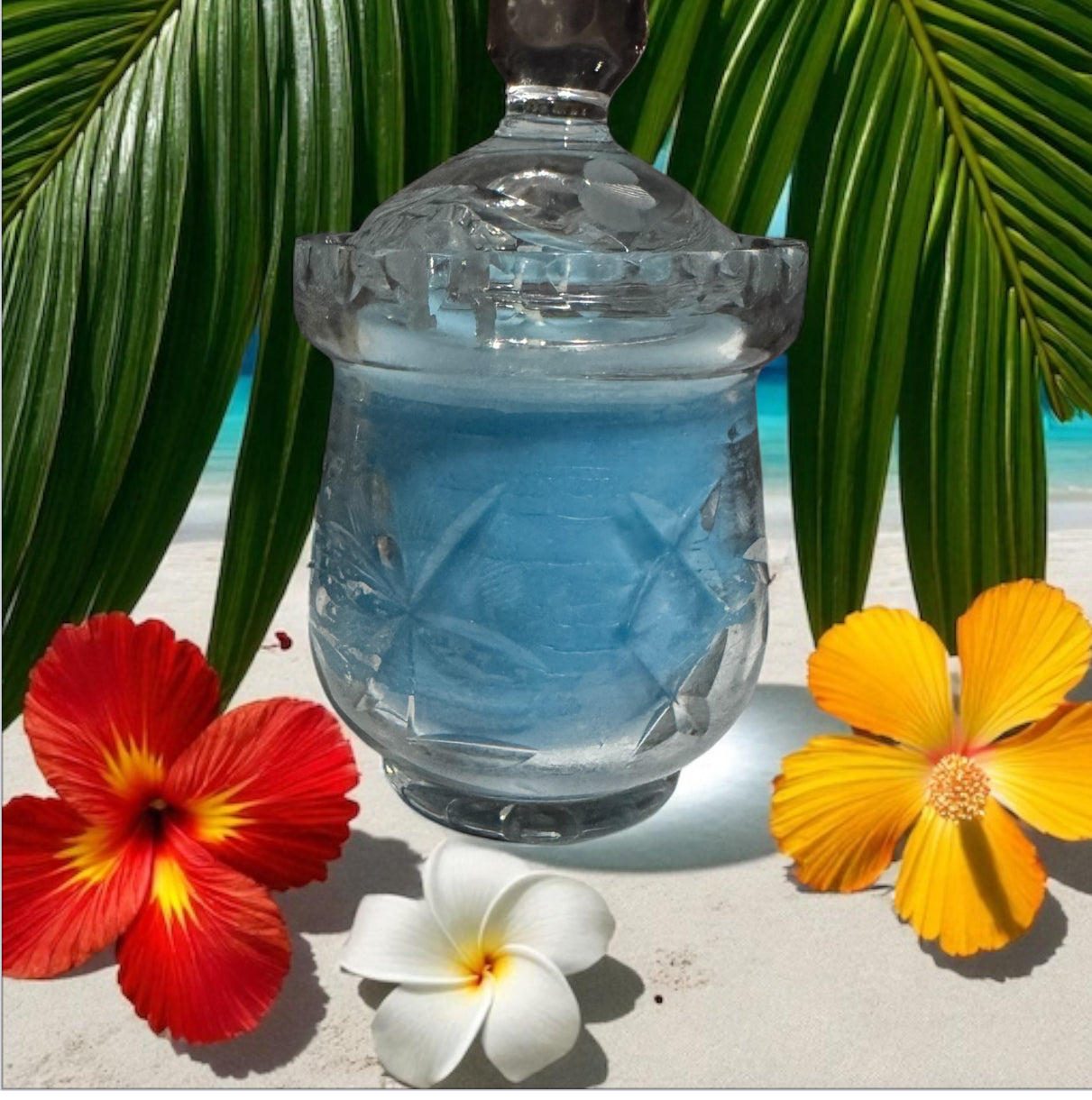 Caribbean Teakwood Repurposed Vintage Etched Jam Jar  Candle 8fl oz