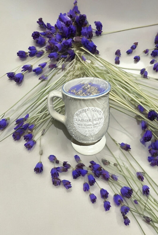 Lavender Fields Candle Repurposed Vintage Pfaltzgraff Cup 6fl oz