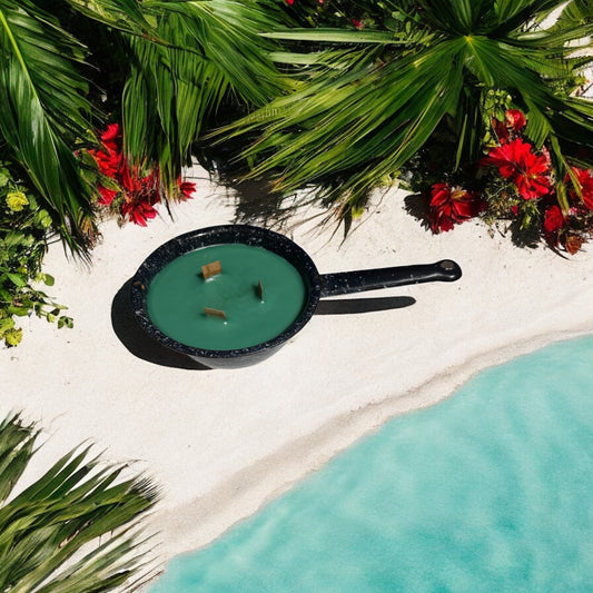 Sicilian Sea Breeze Repurposed Blue Speckled Enamel Campfire Pan 12fl oz