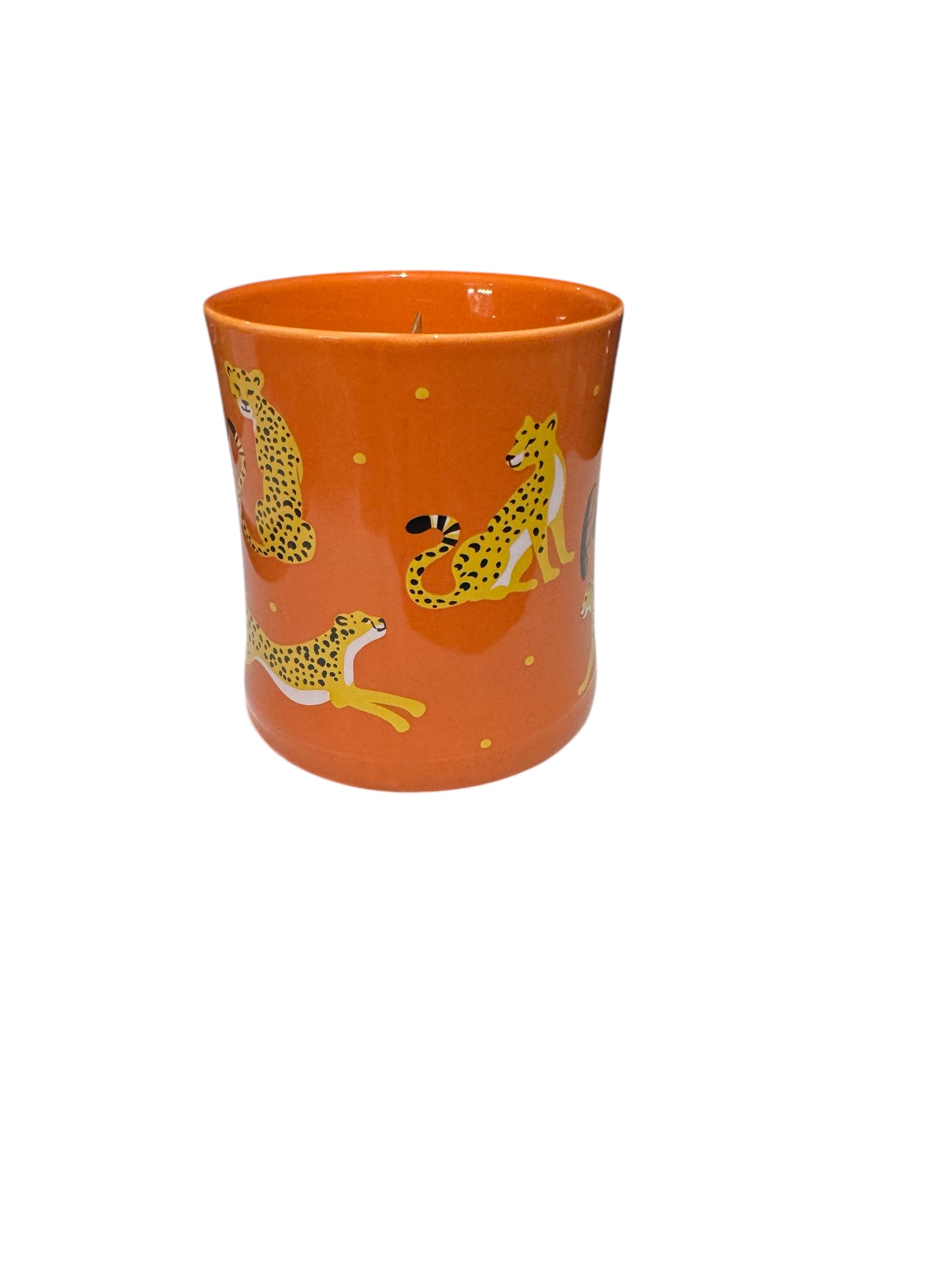 Handmade Beach Bum Scented Candle in Repurposed Be Fierce Orange Mug with Leopard Design, 12 fl oz
