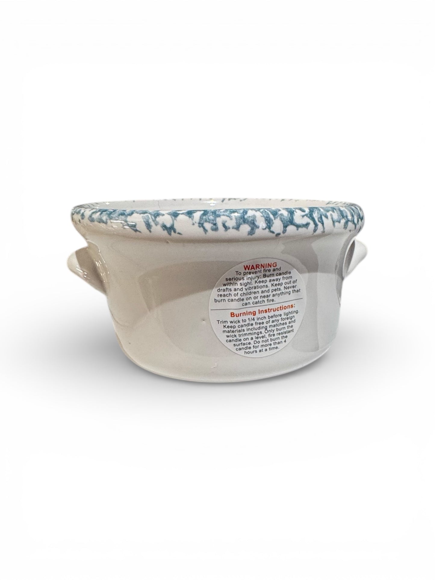 Handmade Butt Naked Candle, Repurposed Vintage White Stoneware with Blue Heart Design, 16 fl oz